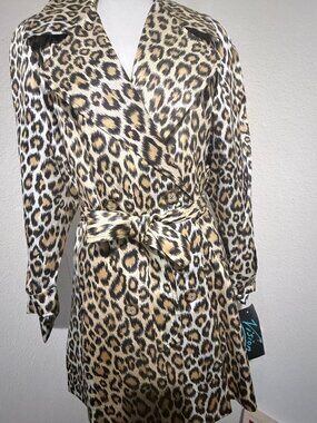 Vision Leopard Print Belted Trench Coat NWT M